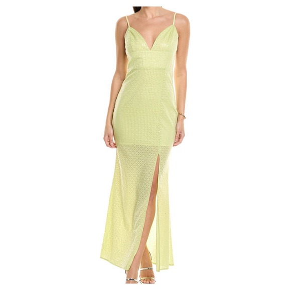 Line and Dot Lime Green Sequin Gown Spaghetti Strap Evening Dress Formal Party - Picture 1 of 15